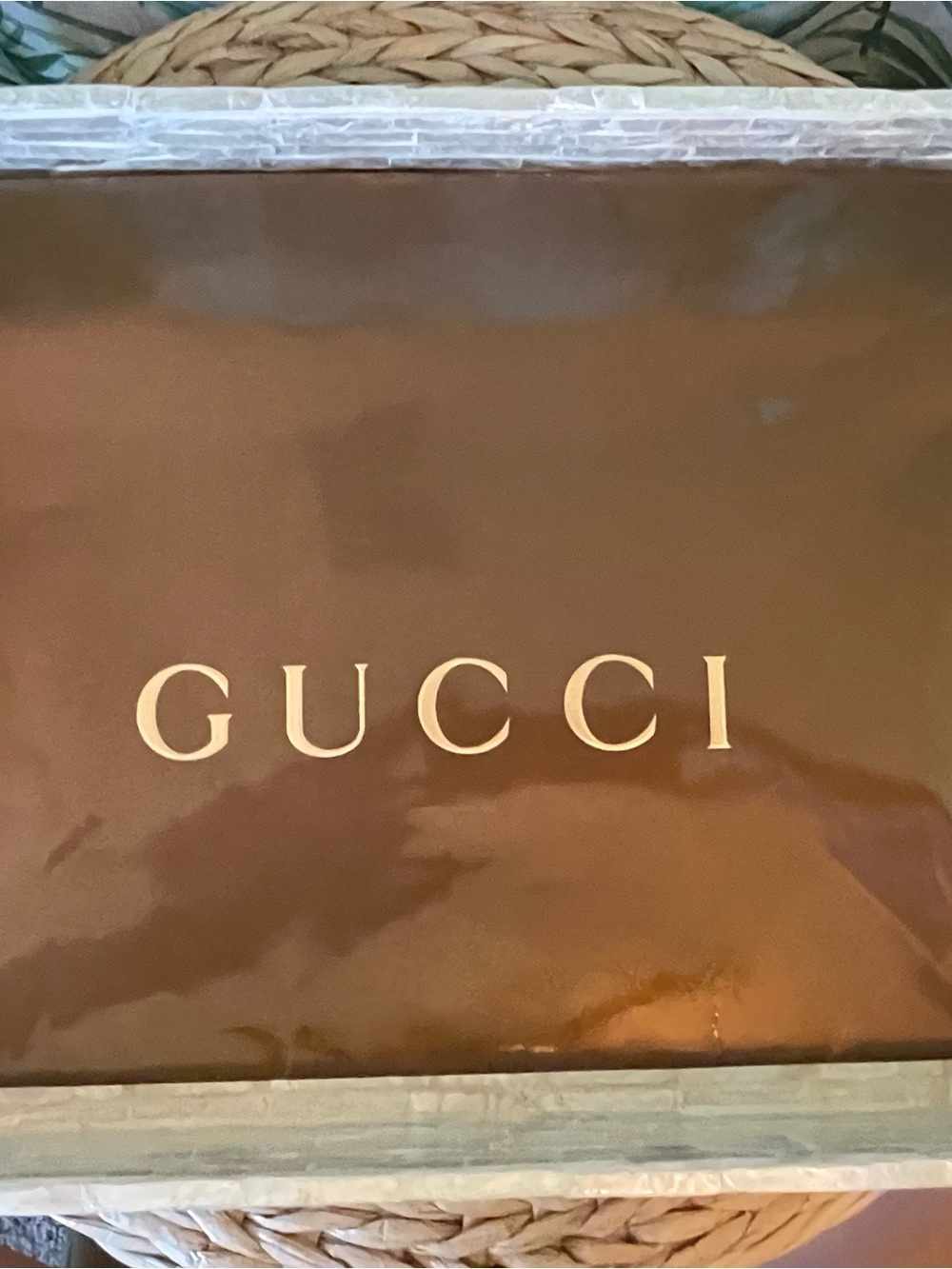 Gucci Brown Paper Shopping Bag with Gold Lettering
